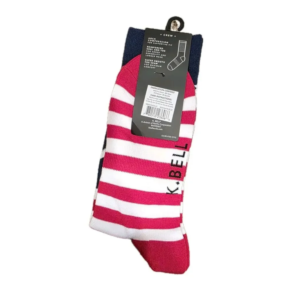 K. Bell Men's American Flag‎ Crew Socks, Red/White/Blue, Size 6.5-12, 1 Pair